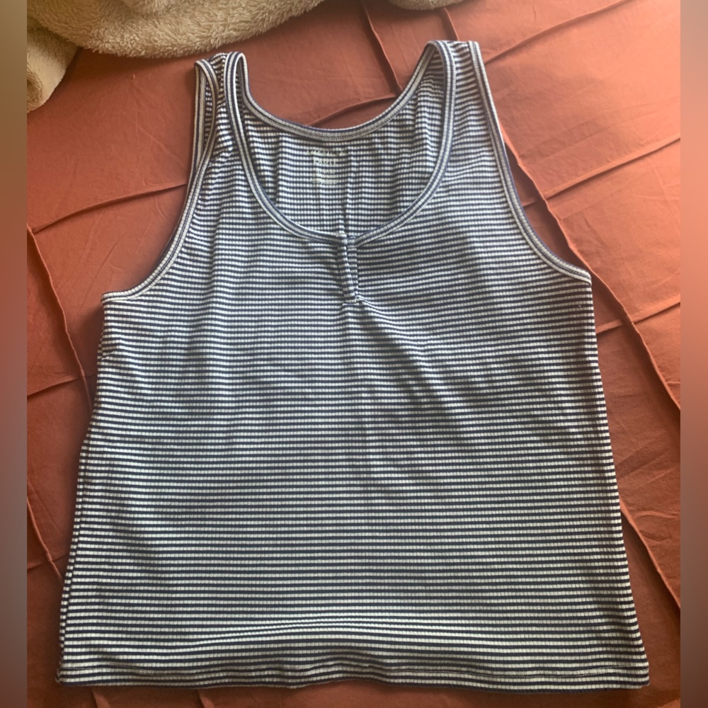 American Eagle Outfitters Navy Blue and White Striped Tank Top